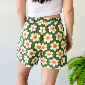 Daisy Print Linen Blend Shorts (S)