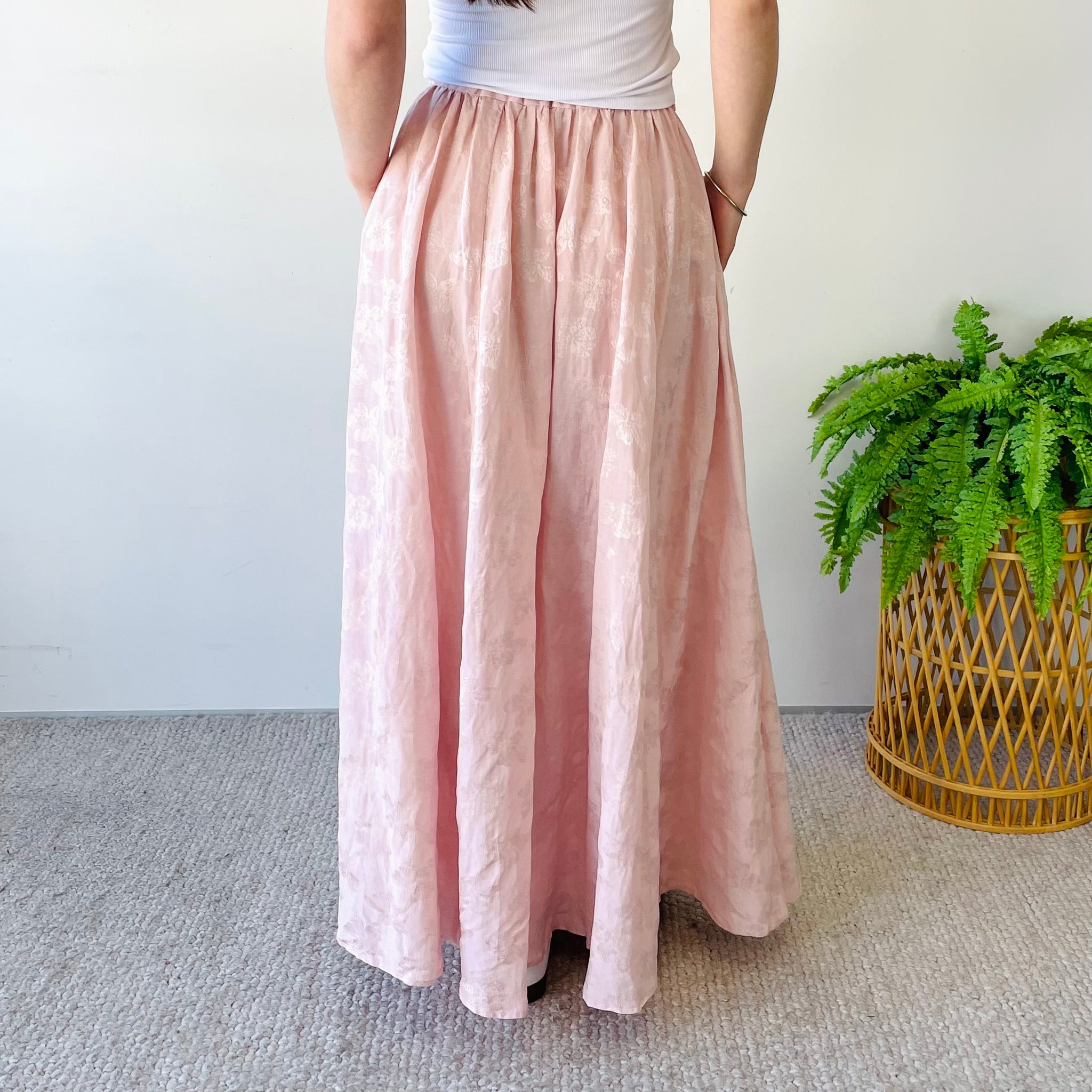 Floral Linen Blend Maxi Skirt (XL)