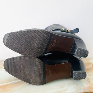 Mid Calf Leather Buckle Boots (39)