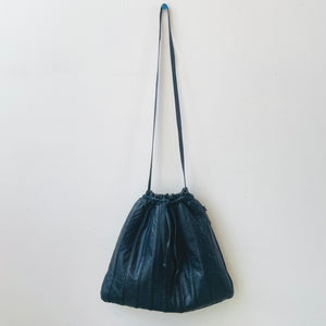 Vintage Navy Leather Drawstring Bag