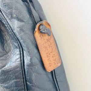 Vintage Navy Leather Drawstring Bag