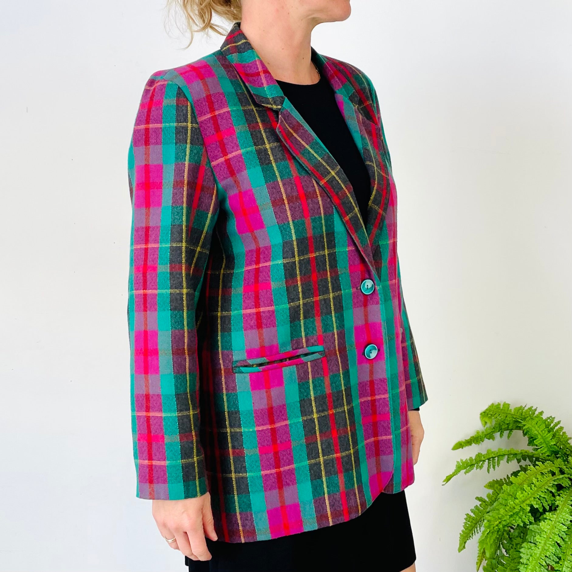 Colourful Wool Blend Checked Blazer (L)