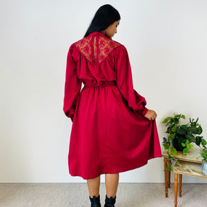 Vintage Satin Dress With Lace Panel (M)