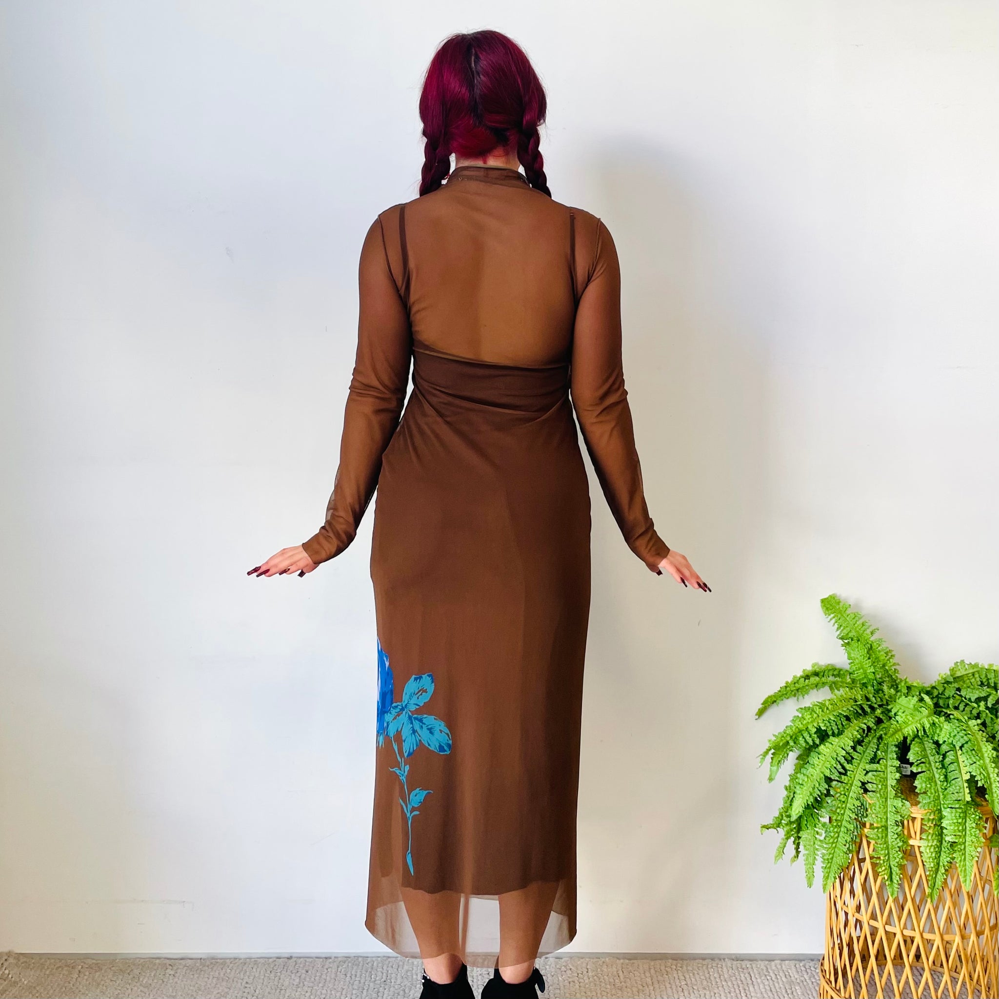 Mesh Flower Print Maxi Dress (XS-S)