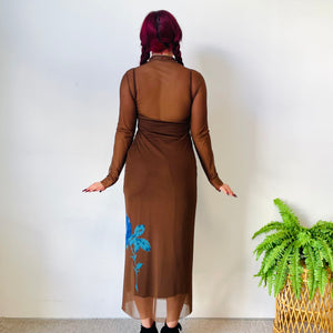 Mesh Flower Print Maxi Dress (XS-S)