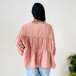 Linen Ruffle Blouse (L)