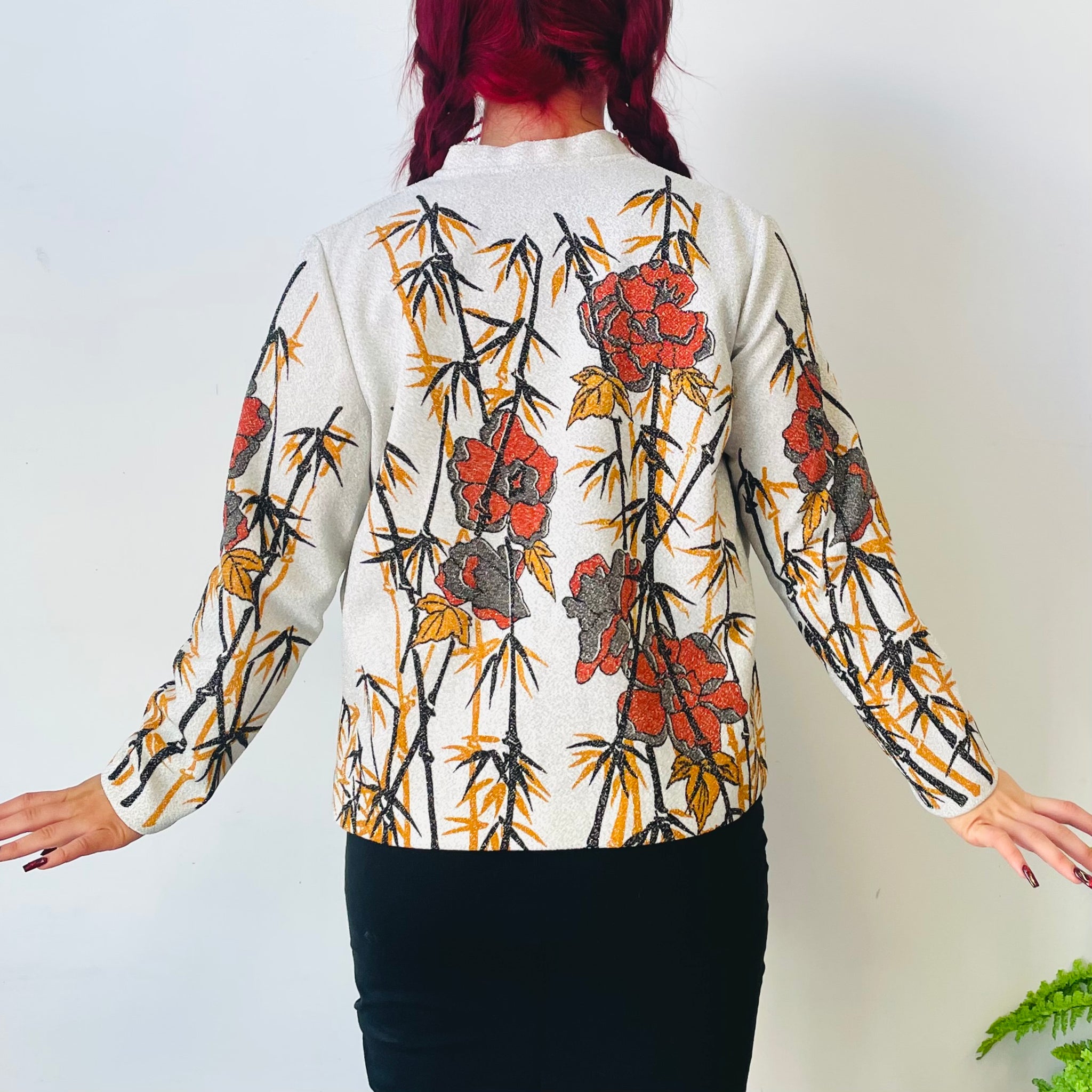Vintage Sparkly Floral and Bamboo Print Jacket (M-L)