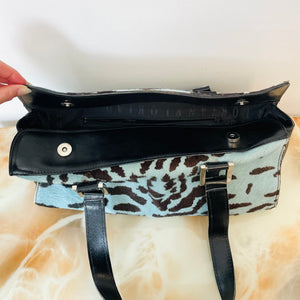 Blue Leather Cow Print Handbag