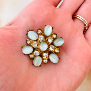 Vintage Rhinestone & Cat's Eye Starburst Brooch