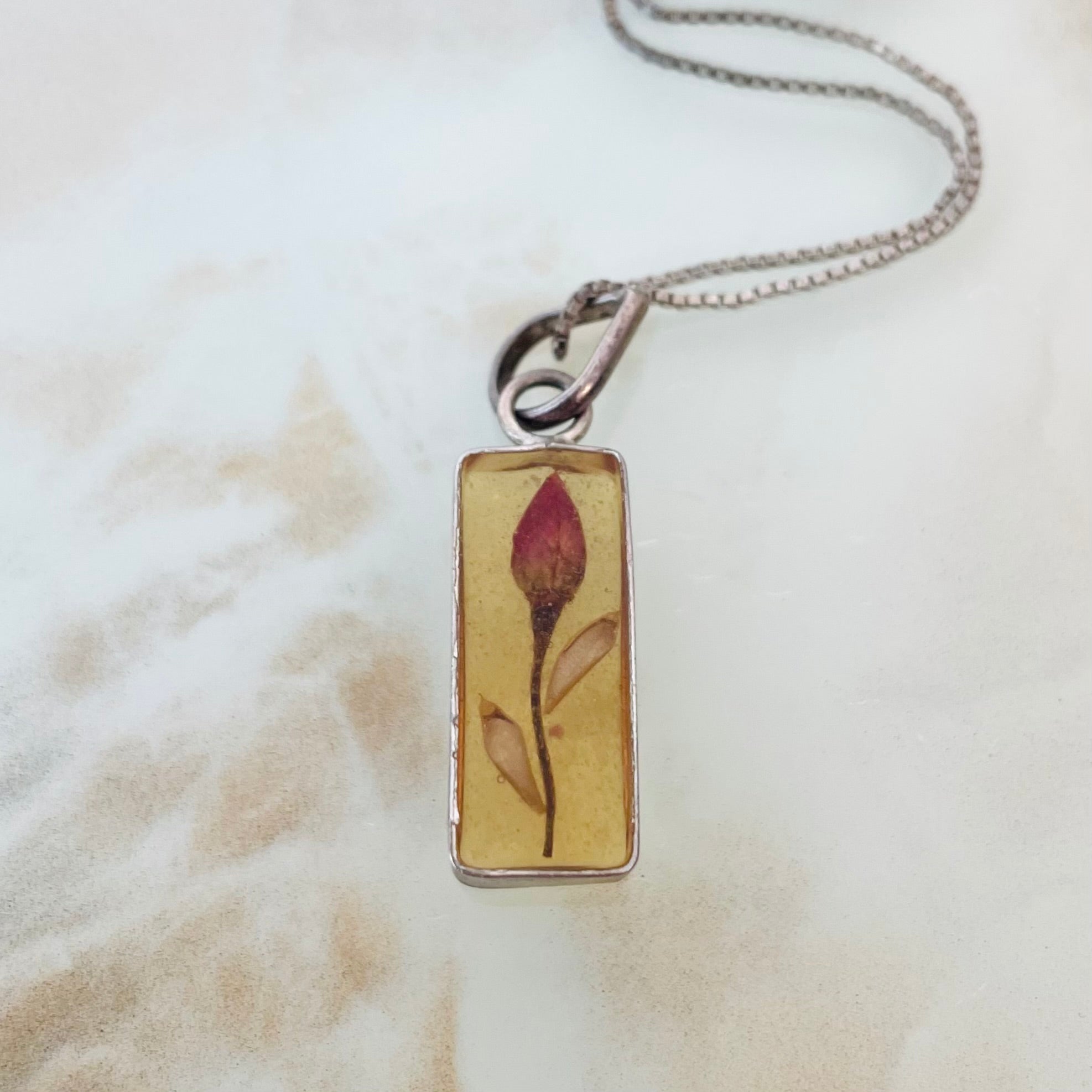 Vintage Rosebud & Sterling Silver Necklace