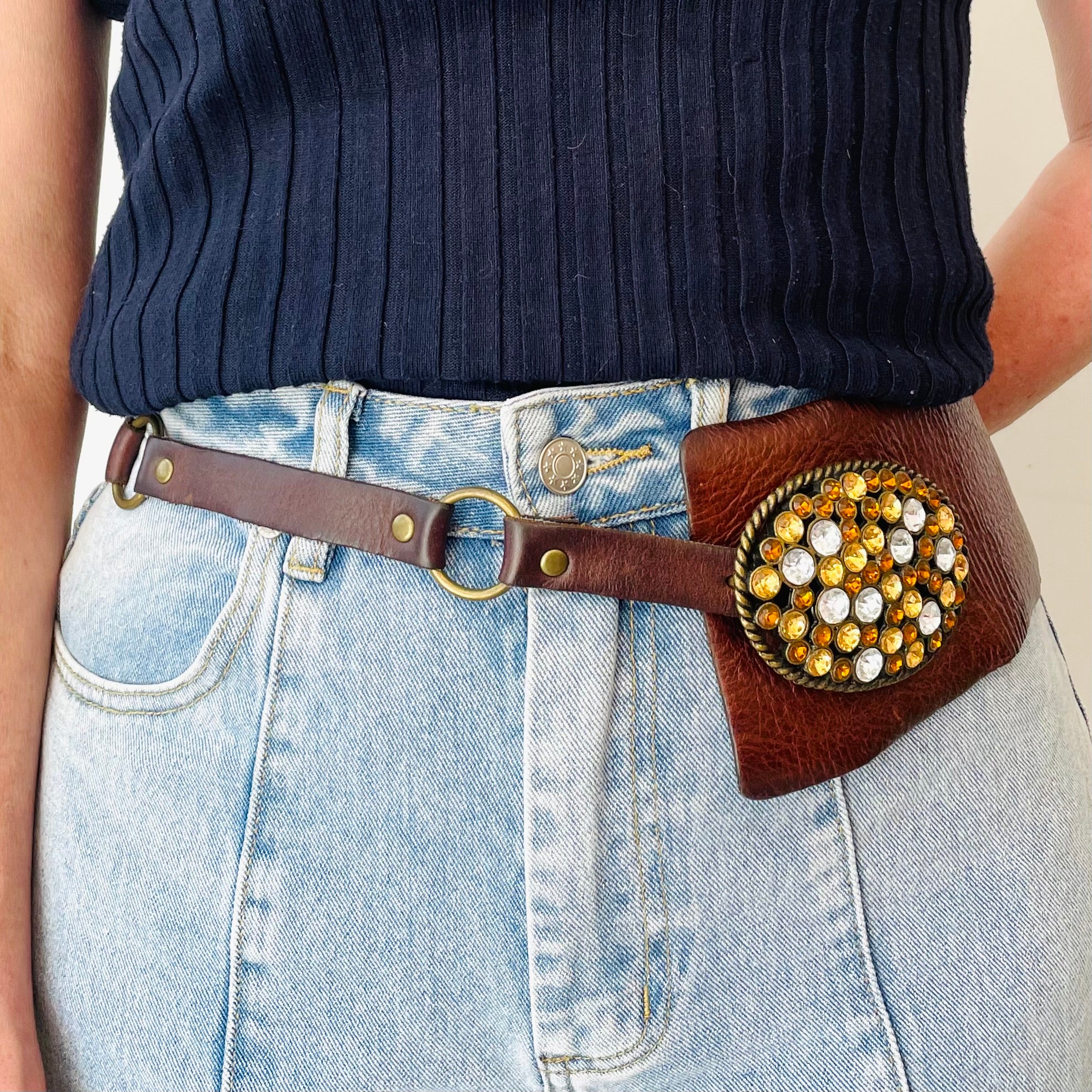 Leather & Jewelled Buckle Belt