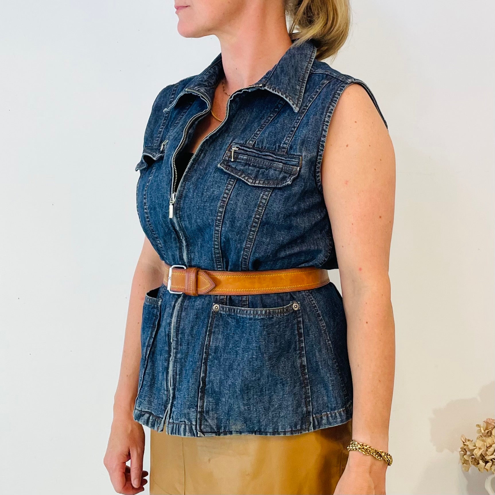 Vintage Zip Up Denim Vest (XL)