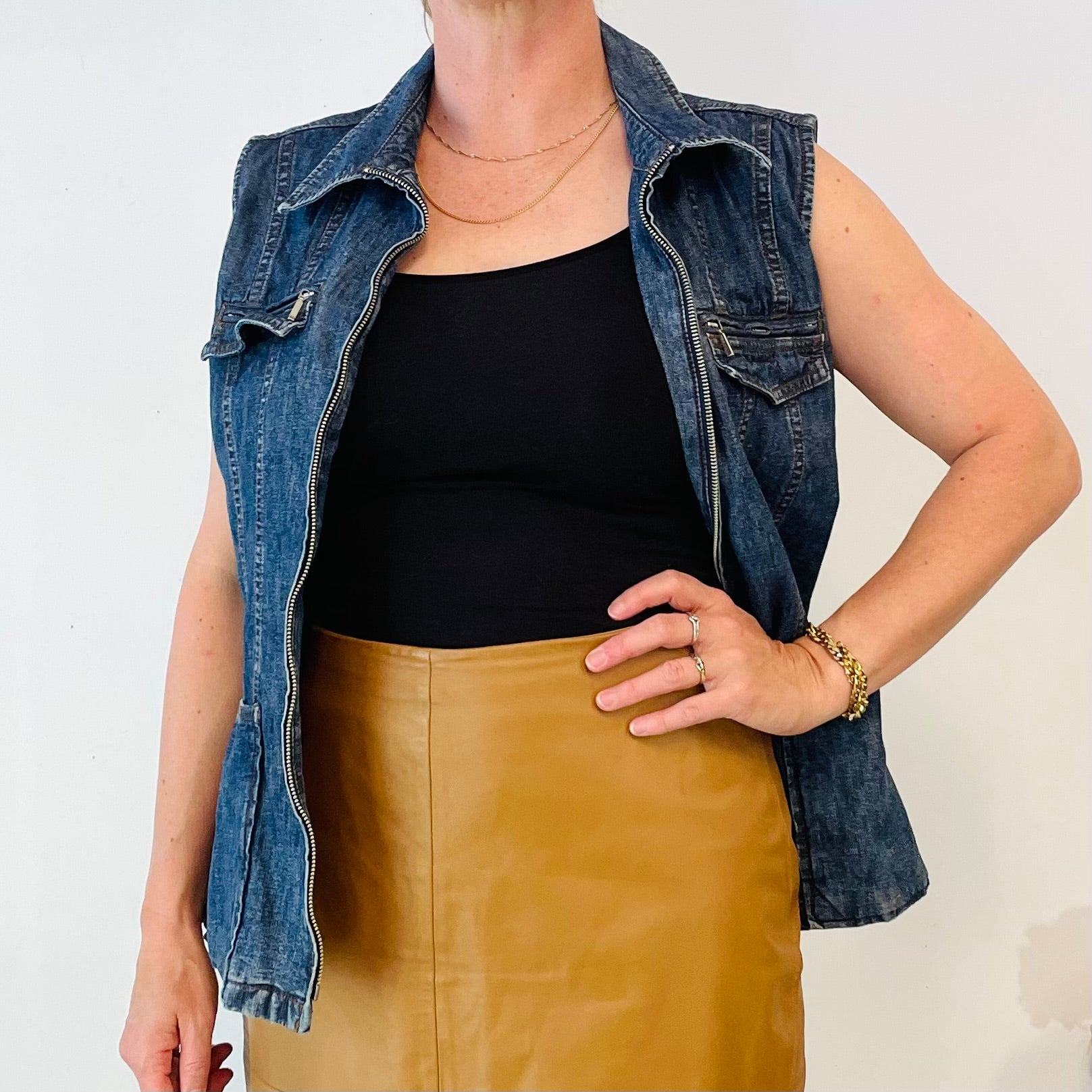 Vintage Zip Up Denim Vest (XL)