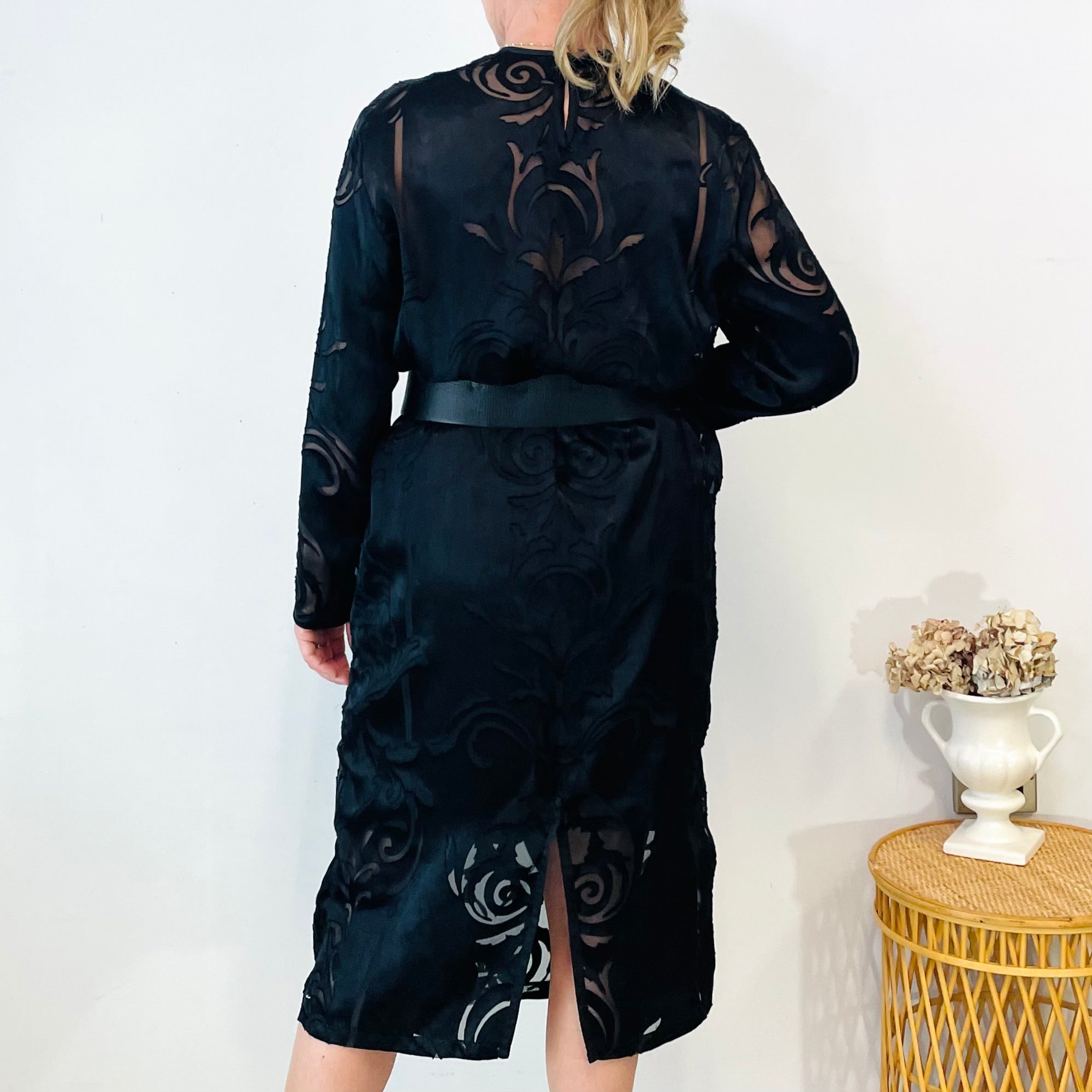 Vintage Satin and Sheer Cutout Midi Dress (M-L)