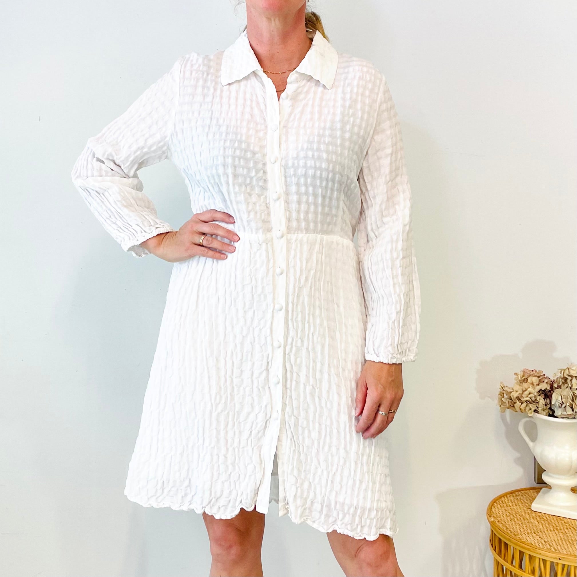 Textured Linen Blend Button Up Dress (L-XL)