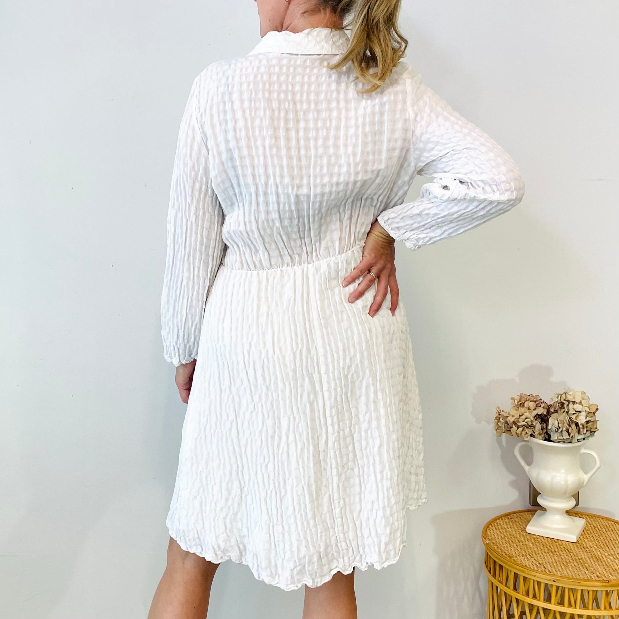 Textured Linen Blend Button Up Dress (L-XL)
