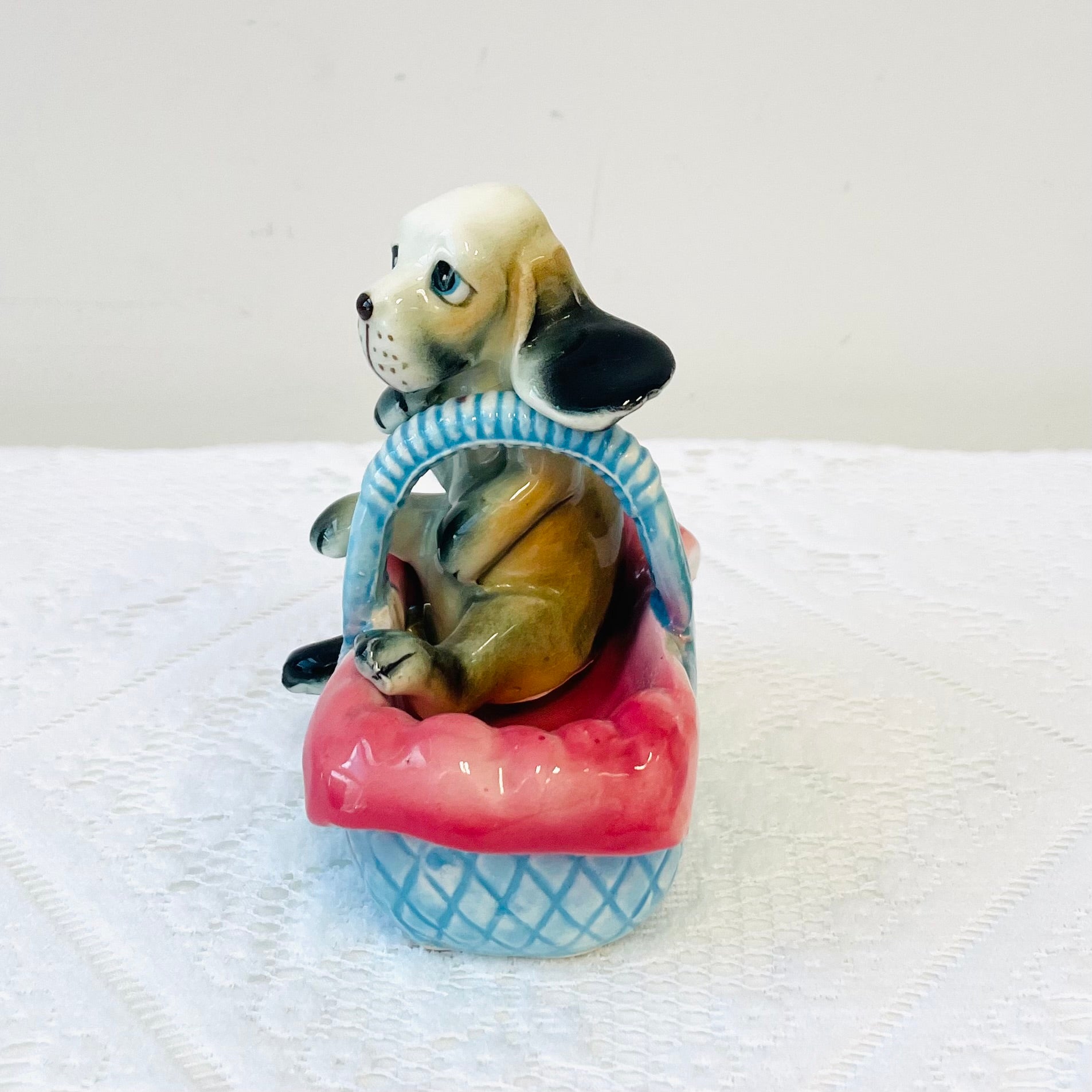 Vintage Puppy in a Basket Salt and Pepper Shakers