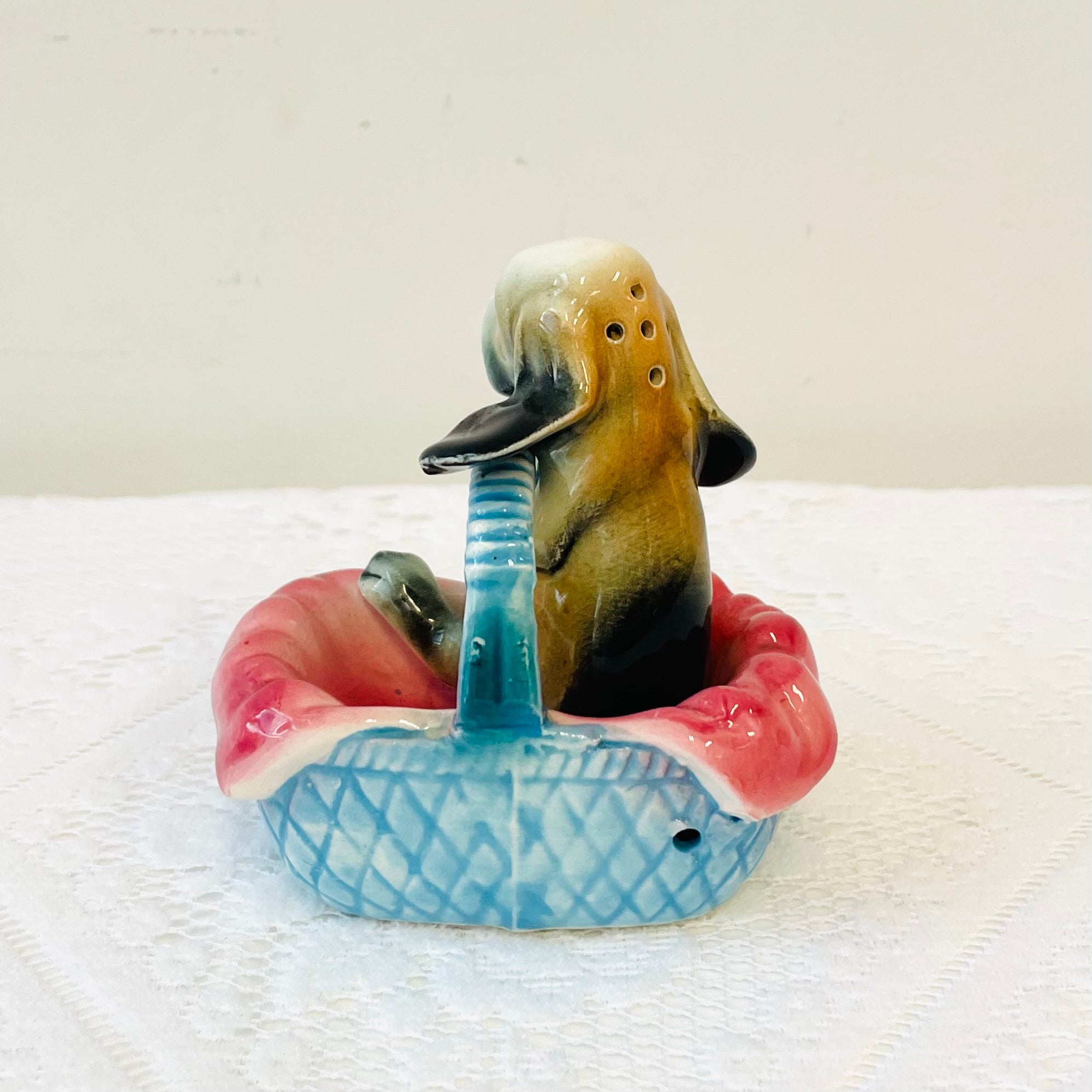 Vintage Puppy in a Basket Salt and Pepper Shakers
