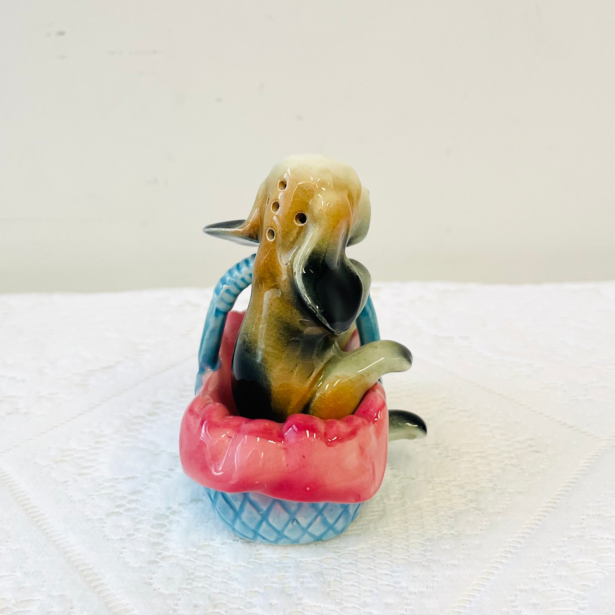 Vintage Puppy in a Basket Salt and Pepper Shakers