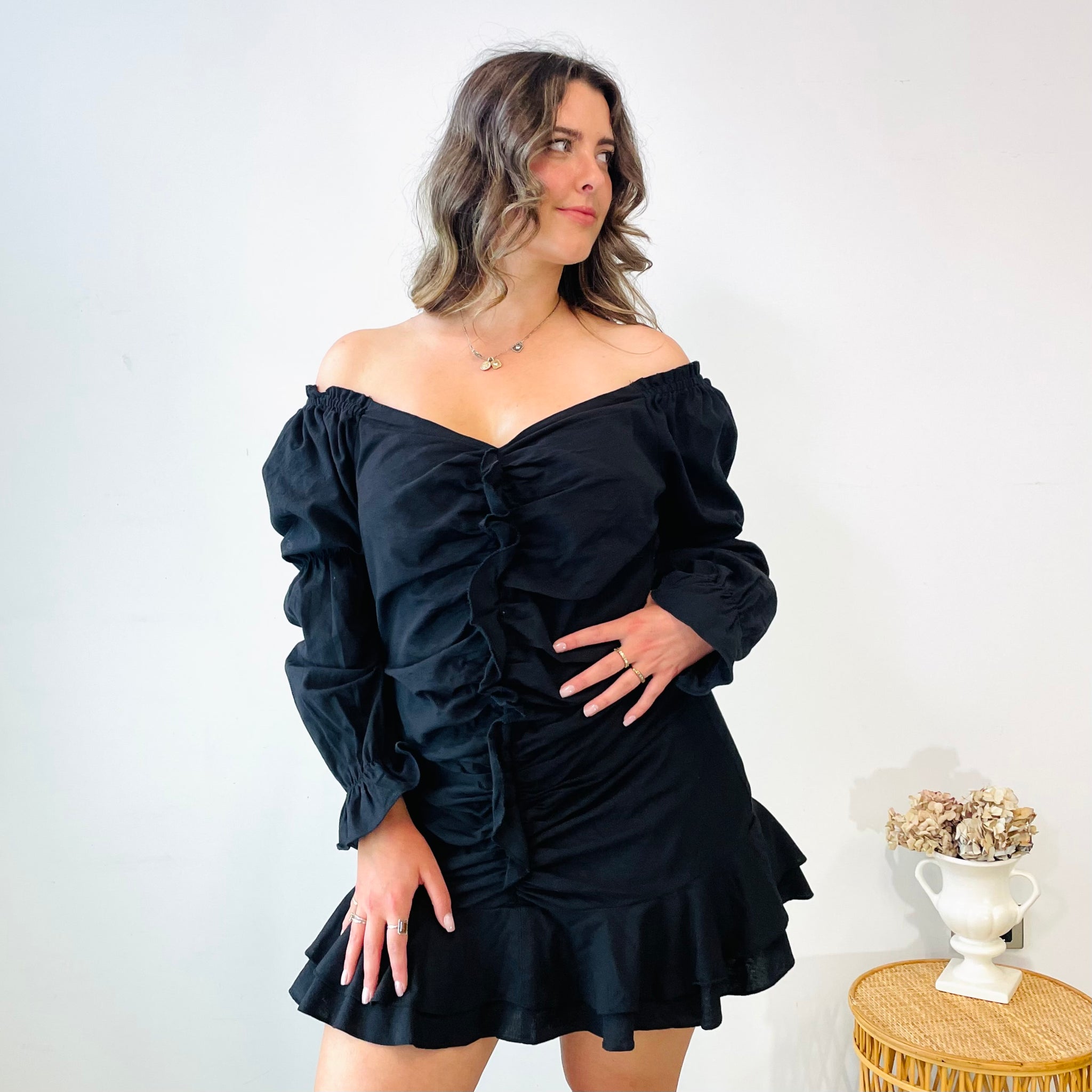 Off The Shoulder Ruffle Mini Dress (XL)