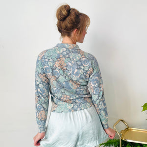 Wool Angora Blend Vintage Floral Cardigan (XS-S)