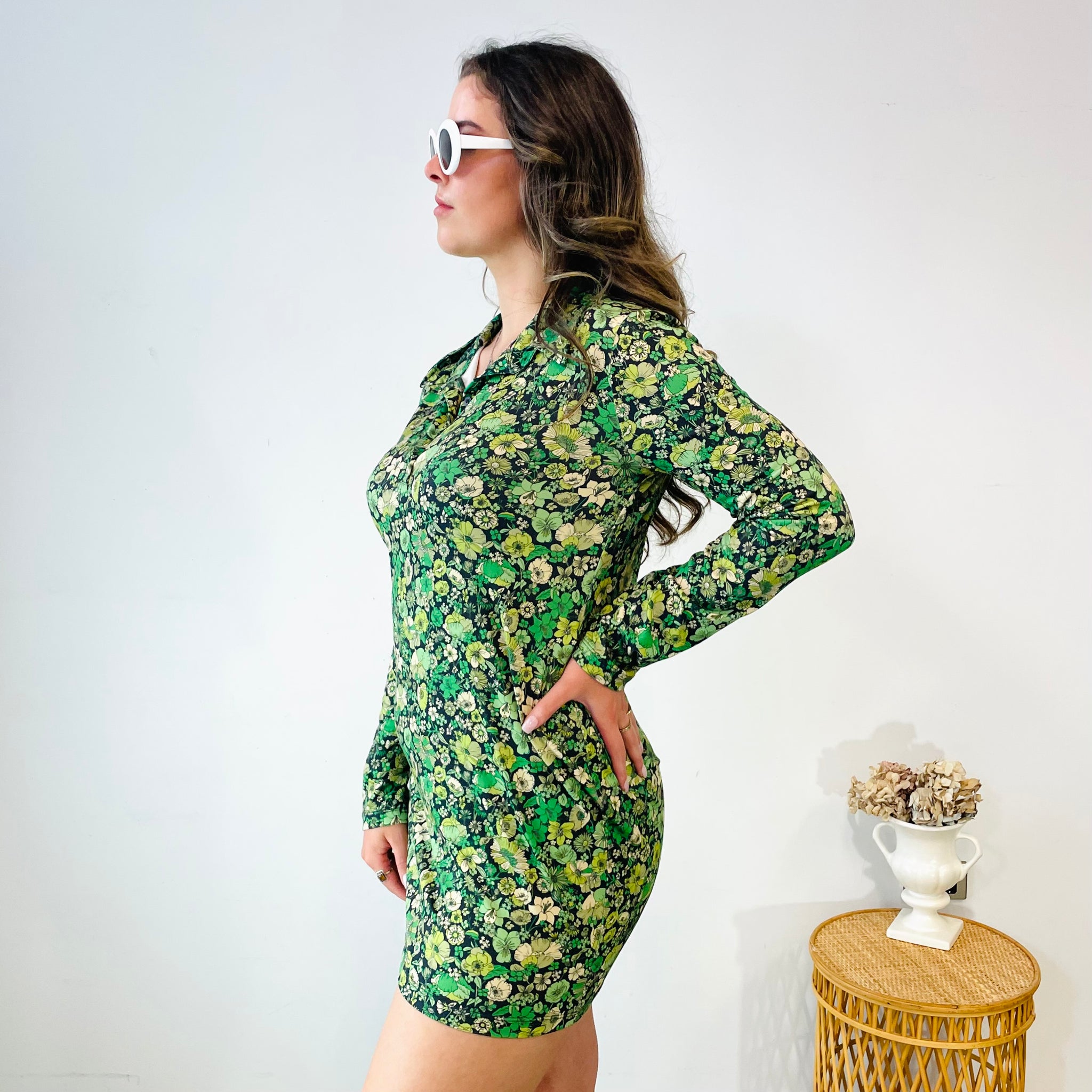 Floral Long Sleeve Mini Dress (L)