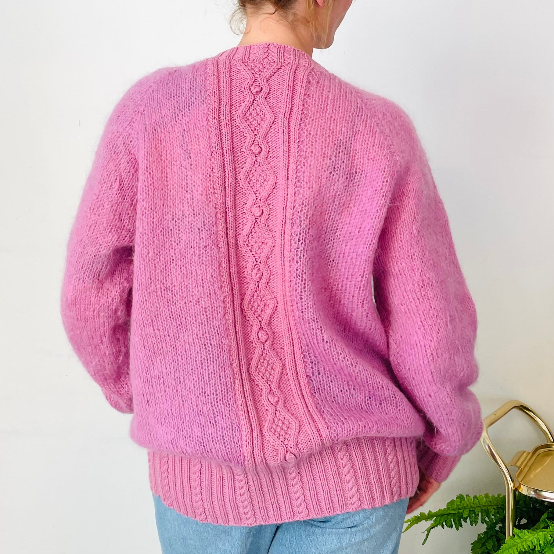 Mohair Blend Cable Knit Cardigan (M-L)