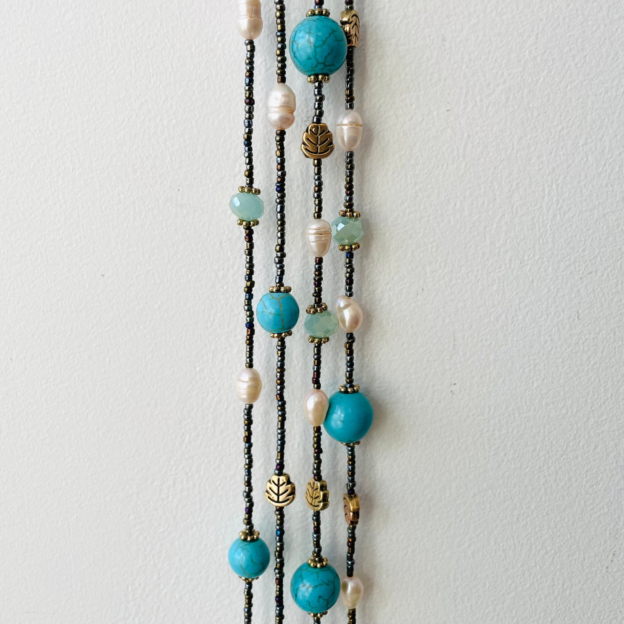 Long Glass and Pearl Beaded Necklace