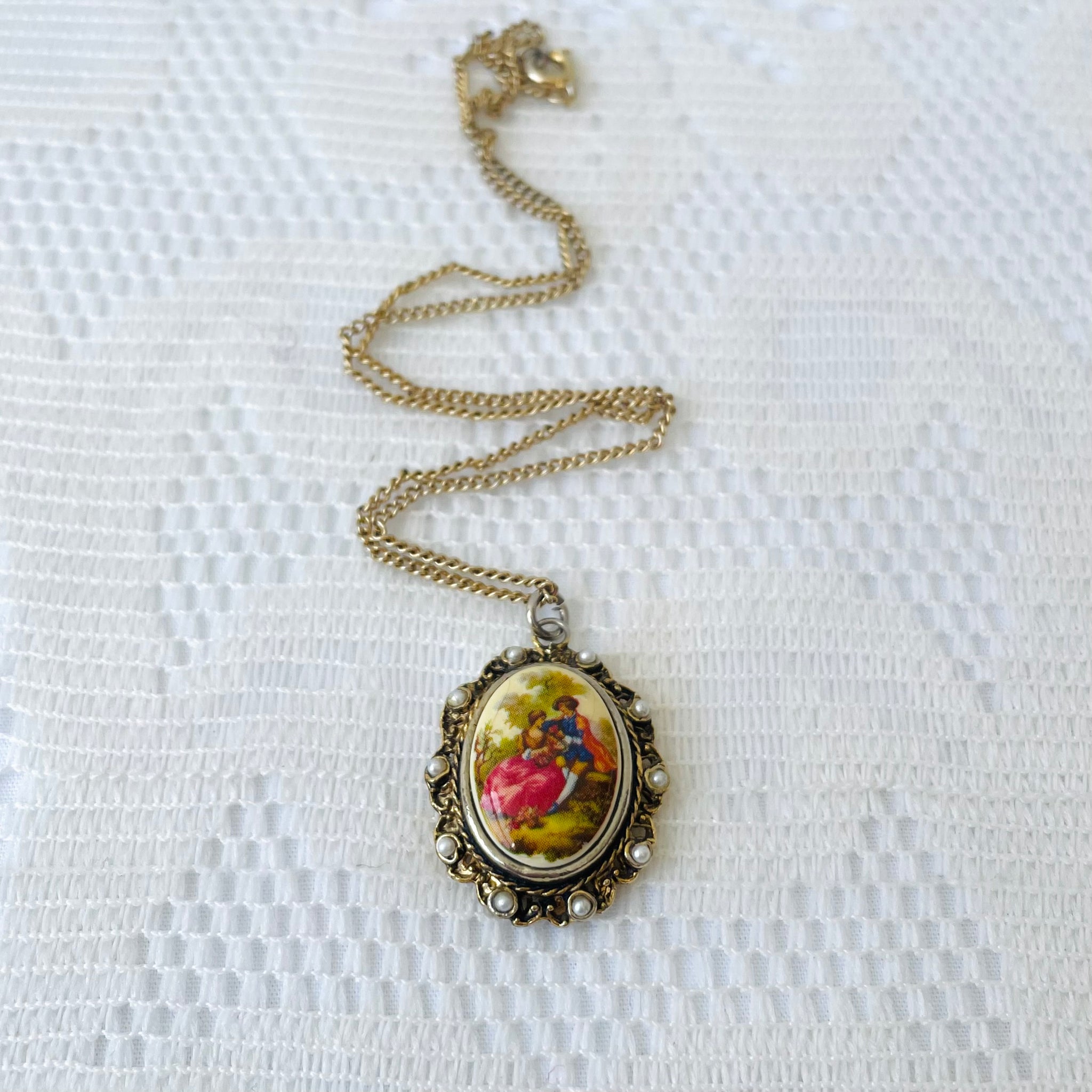 Vintage Porcelain Cameo Pendant