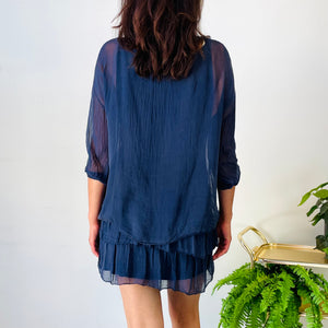 Silk Ruffle Mini Dress (XS-S)
