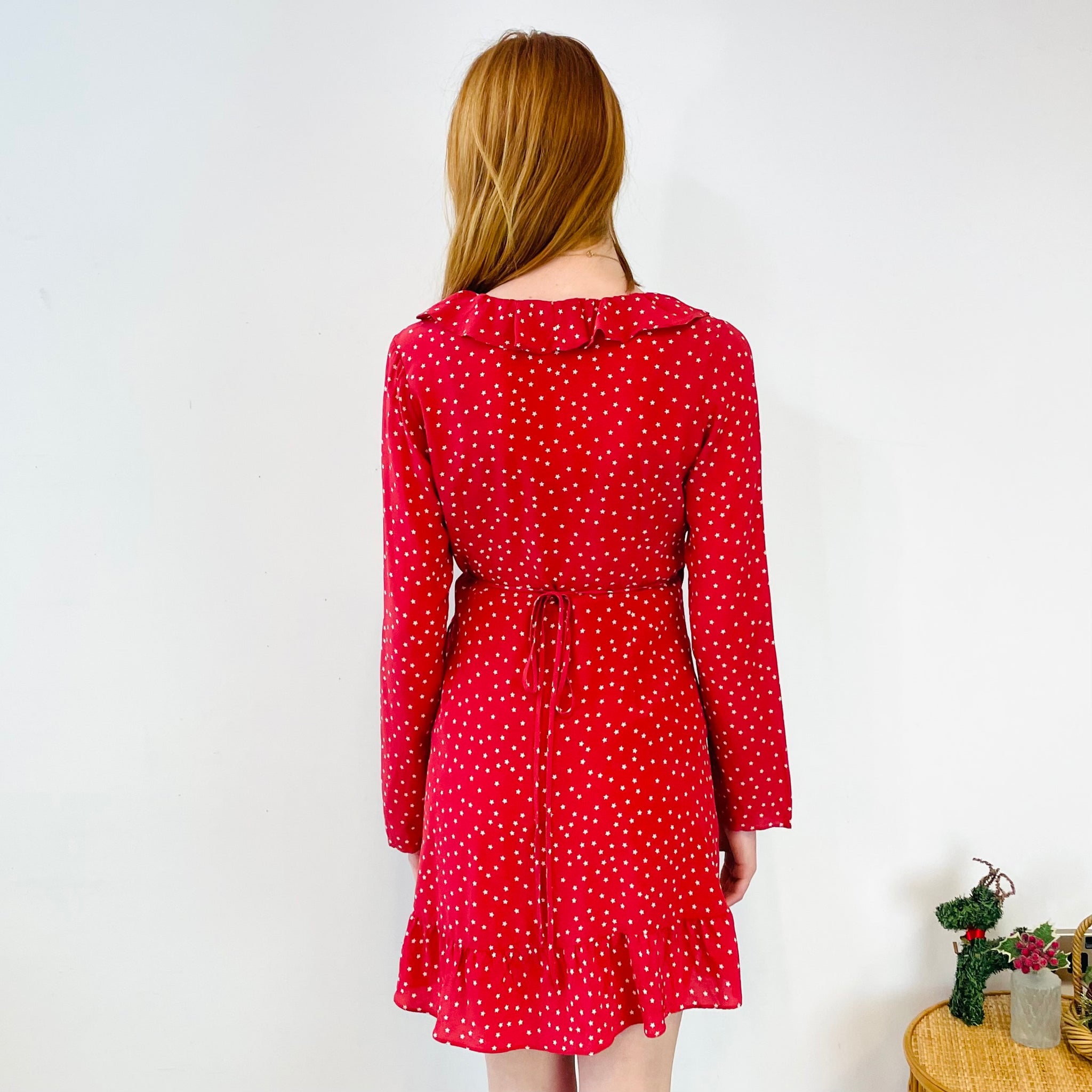 Silk Star Print Wrap Dress (M)