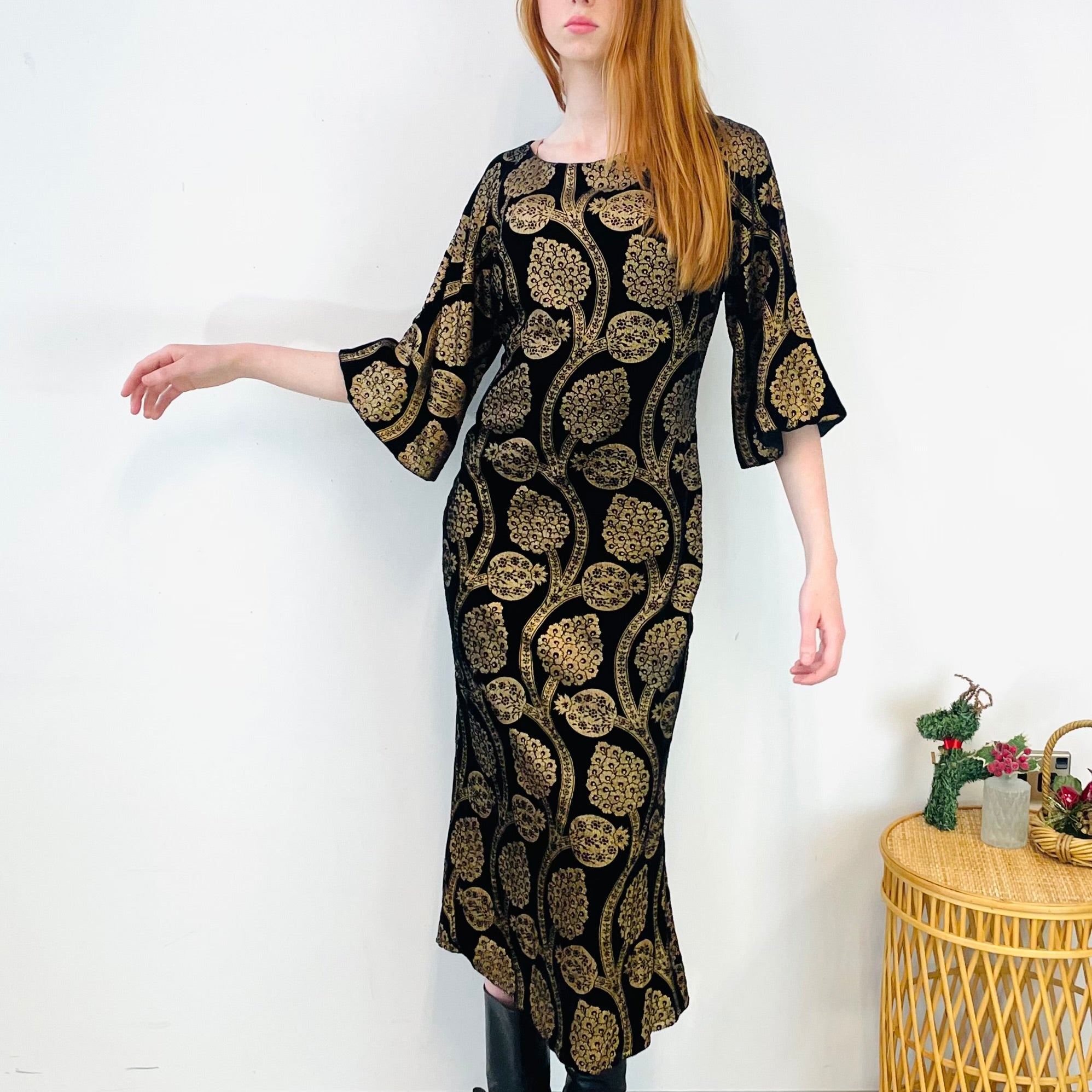 WORLD Velvet Floral Maxi Dress (S)