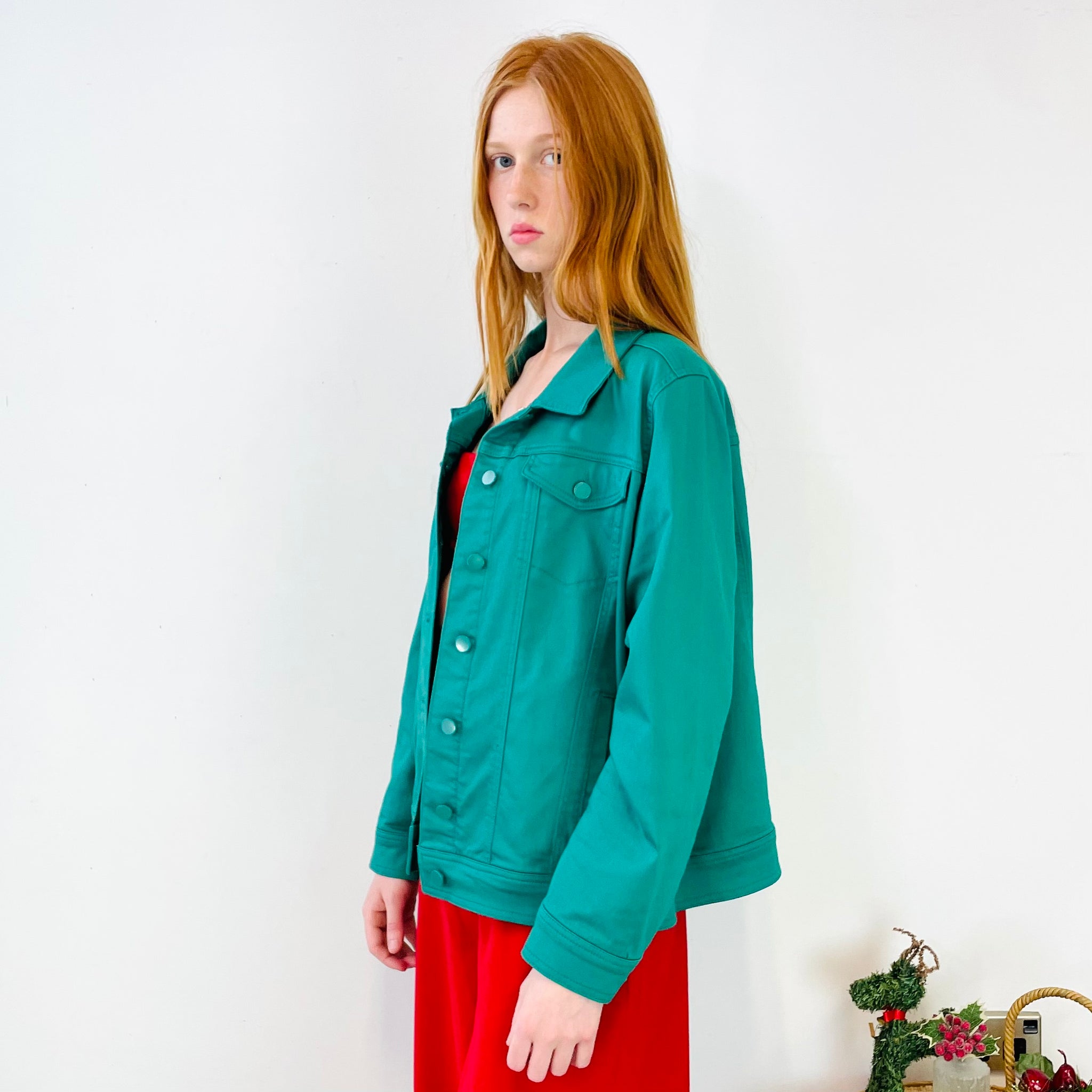 Green Stretch Denim Jacket (XL)