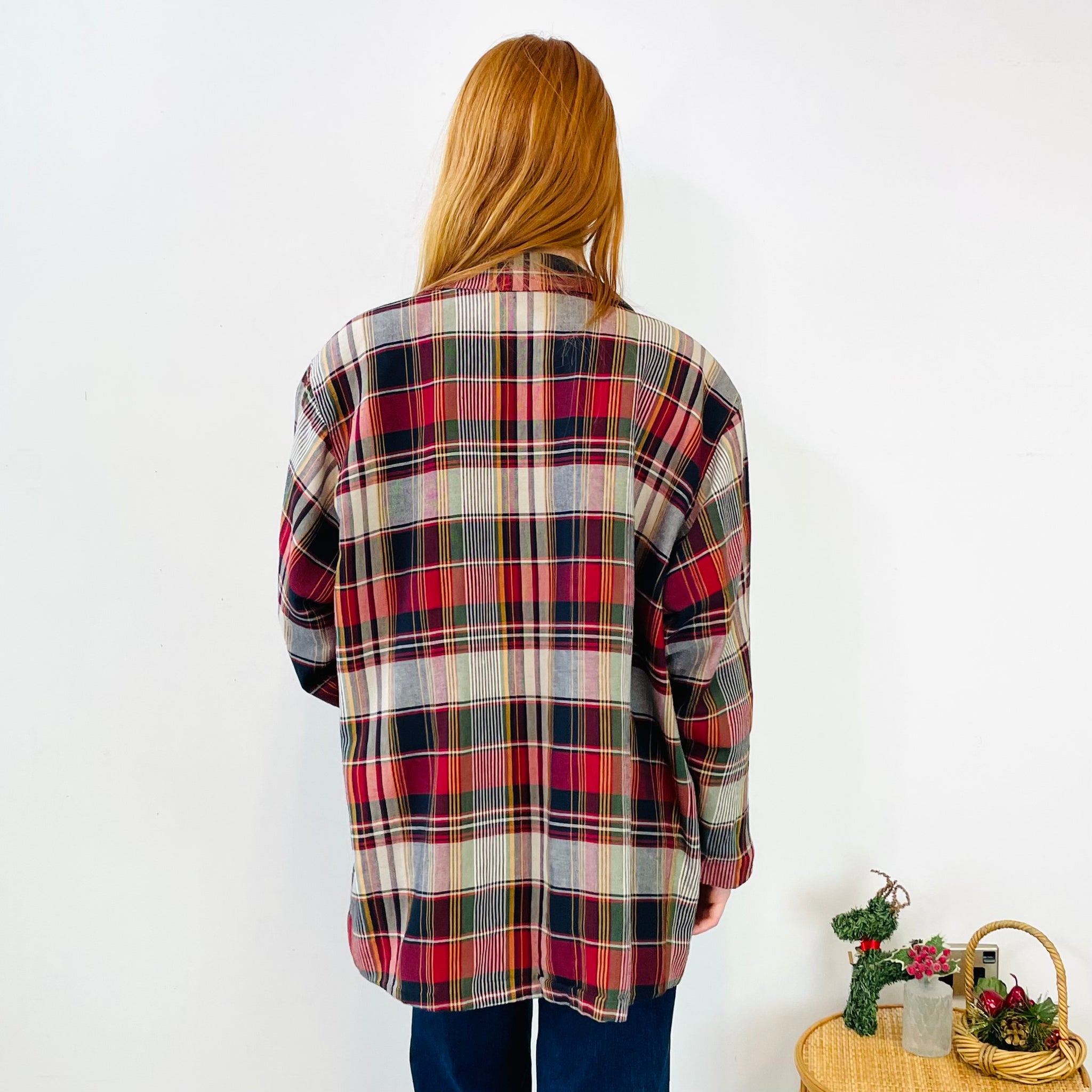 Vintage Linen Blend Checked Blazer (XL)