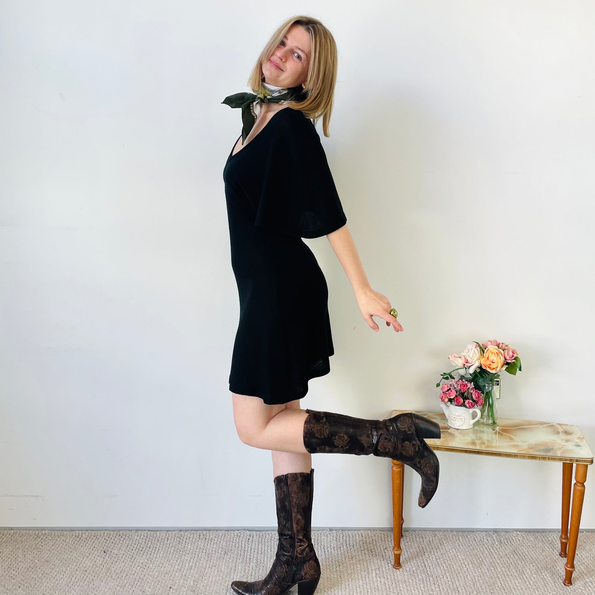 Wool Butterfly Sleeve Mini Dress (XS-S)