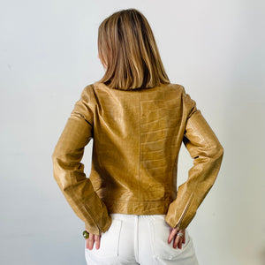 Beige Croc Pattern Leather Jacket (M)