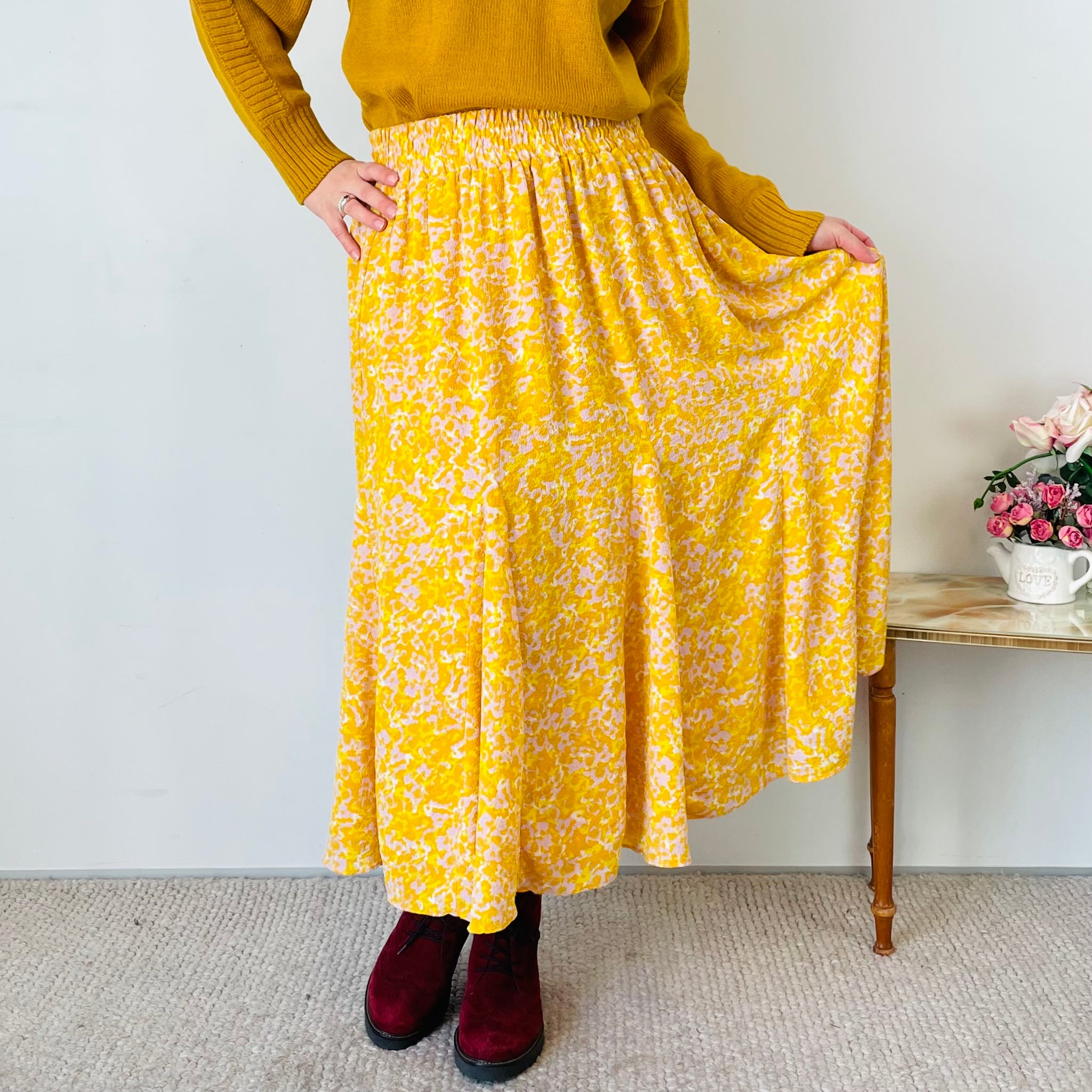 Flared Floral Midi Skirt (XS)
