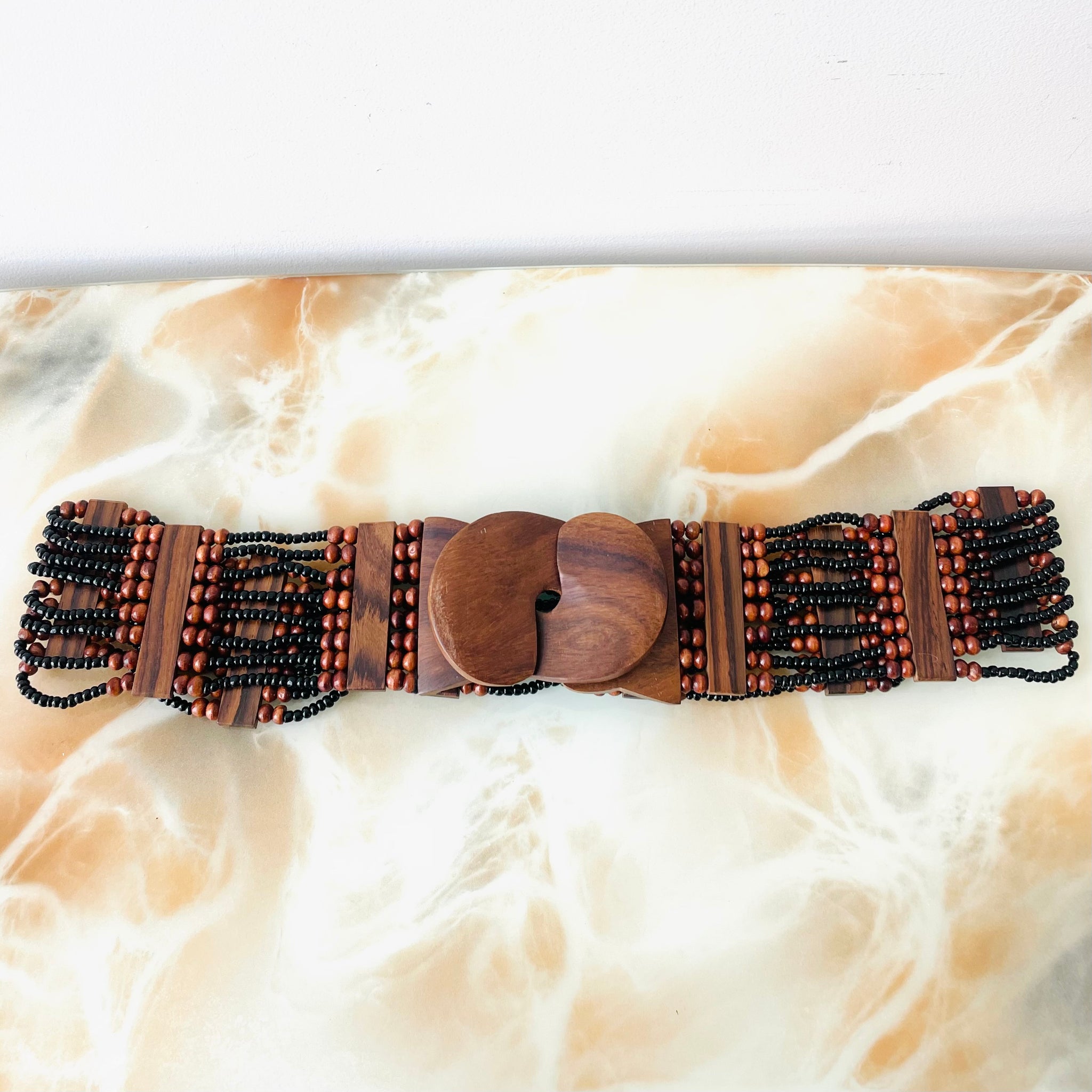 Vintage Stretch Beaded Wooden Belt (S-M)