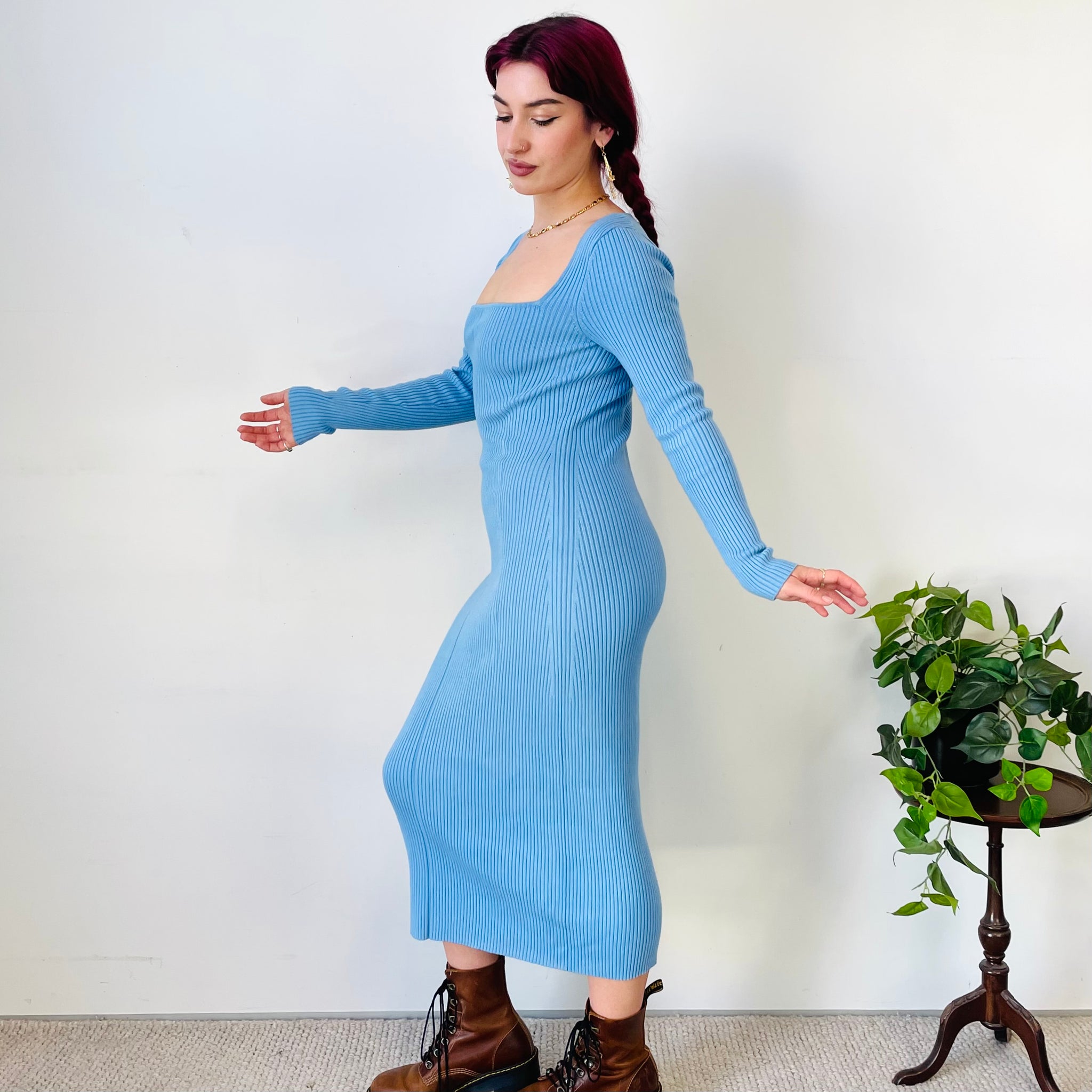 Ribbed Wool Blend Maxi Dress (M)