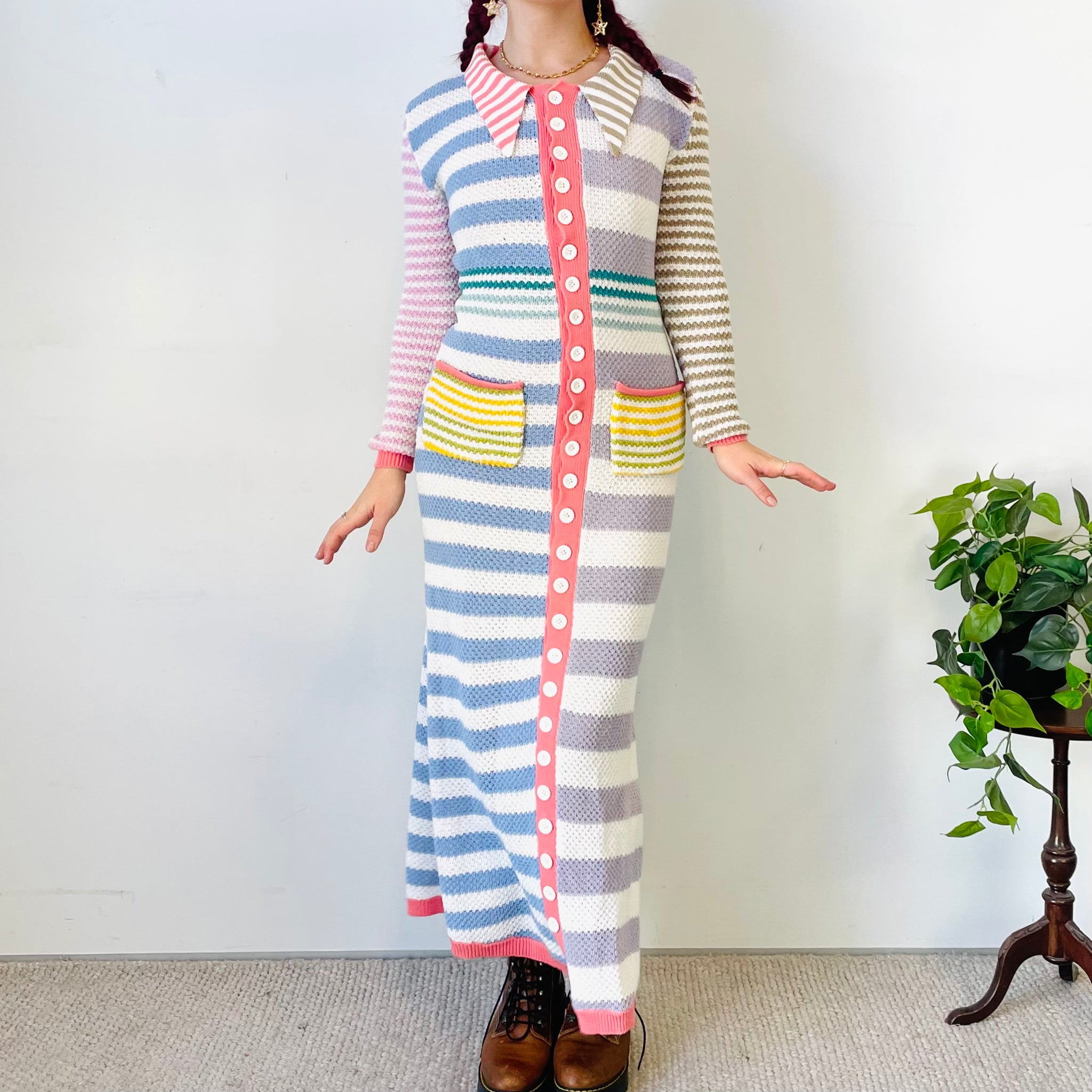 Patchwork Crochet Knit Maxi Dress (L)