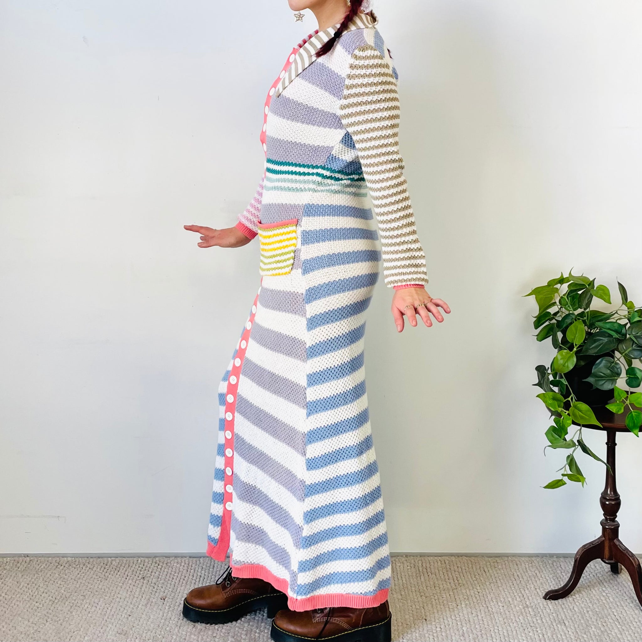 Patchwork Crochet Knit Maxi Dress (L)