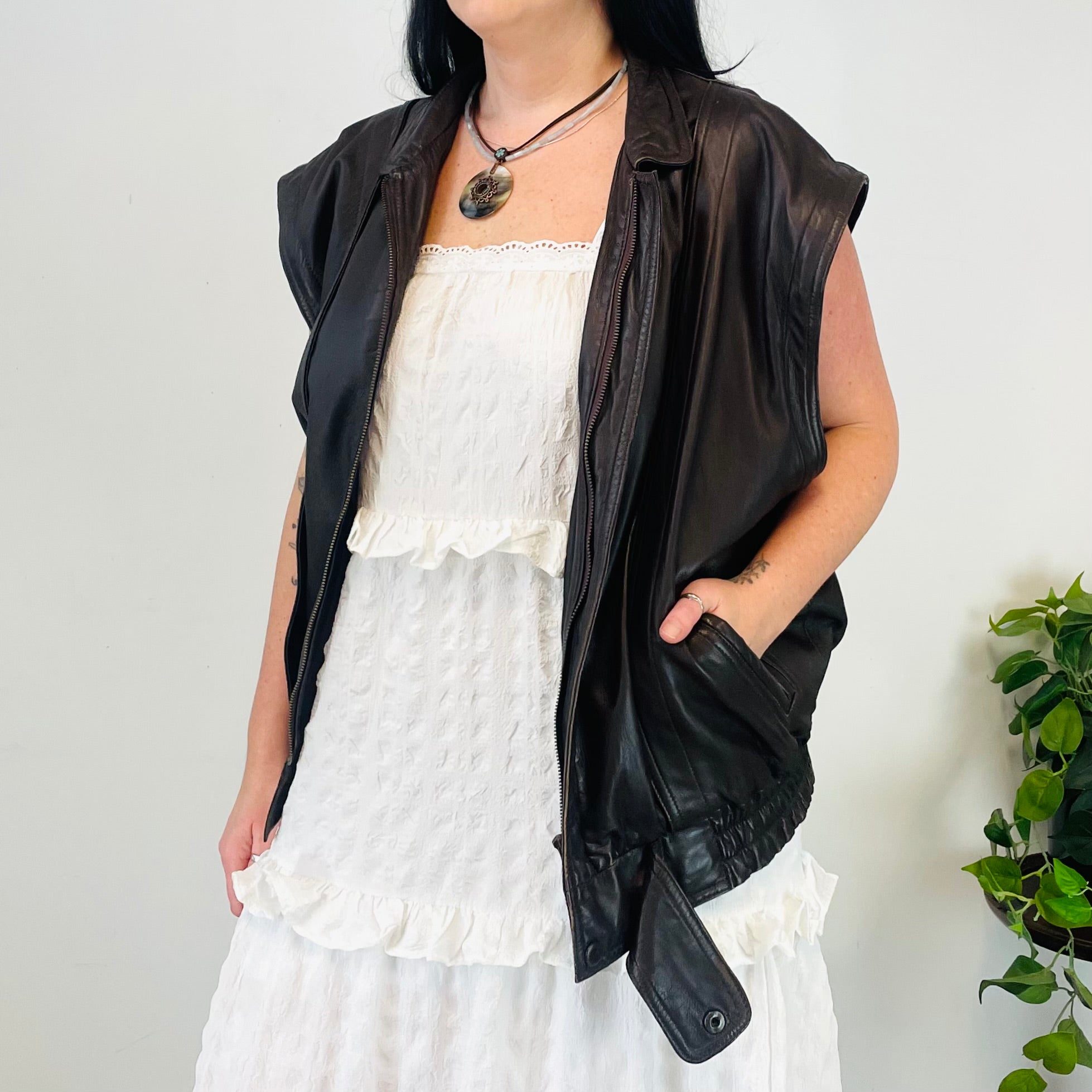 Vintage Adjustable Leather Jacket (M-L)