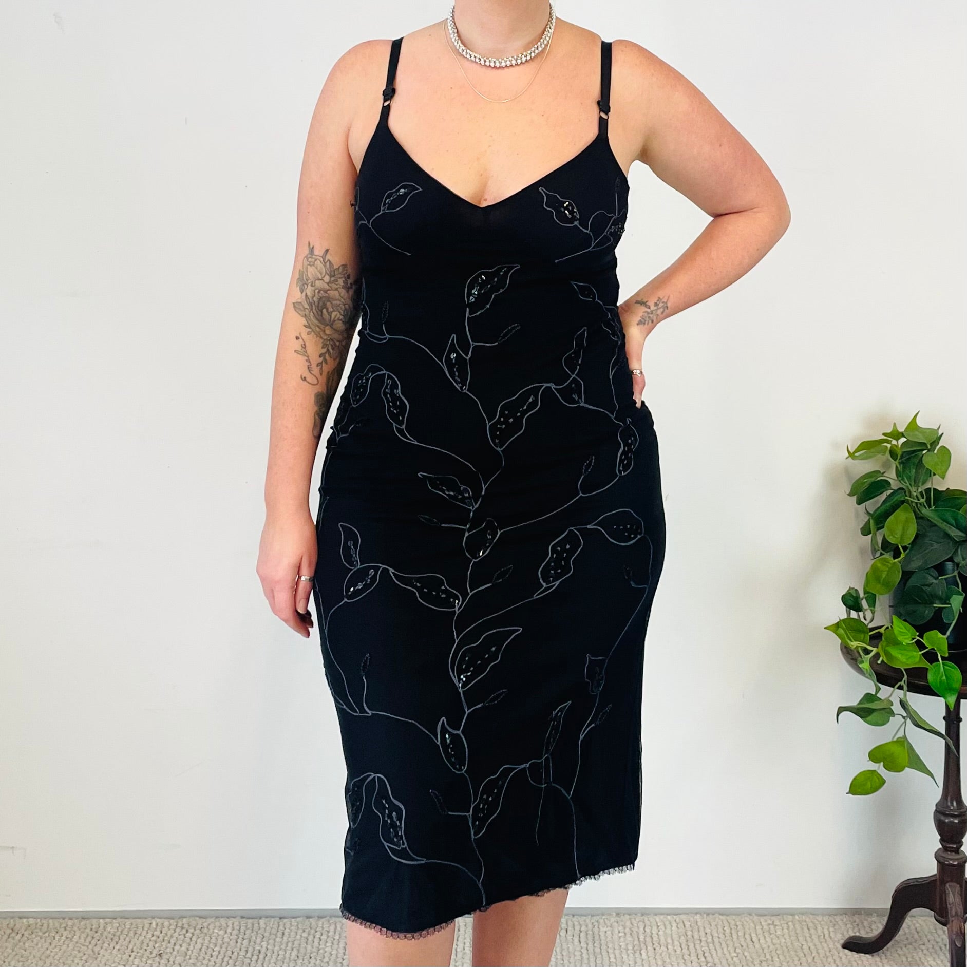 Vintage Beaded Slip Dress (L)
