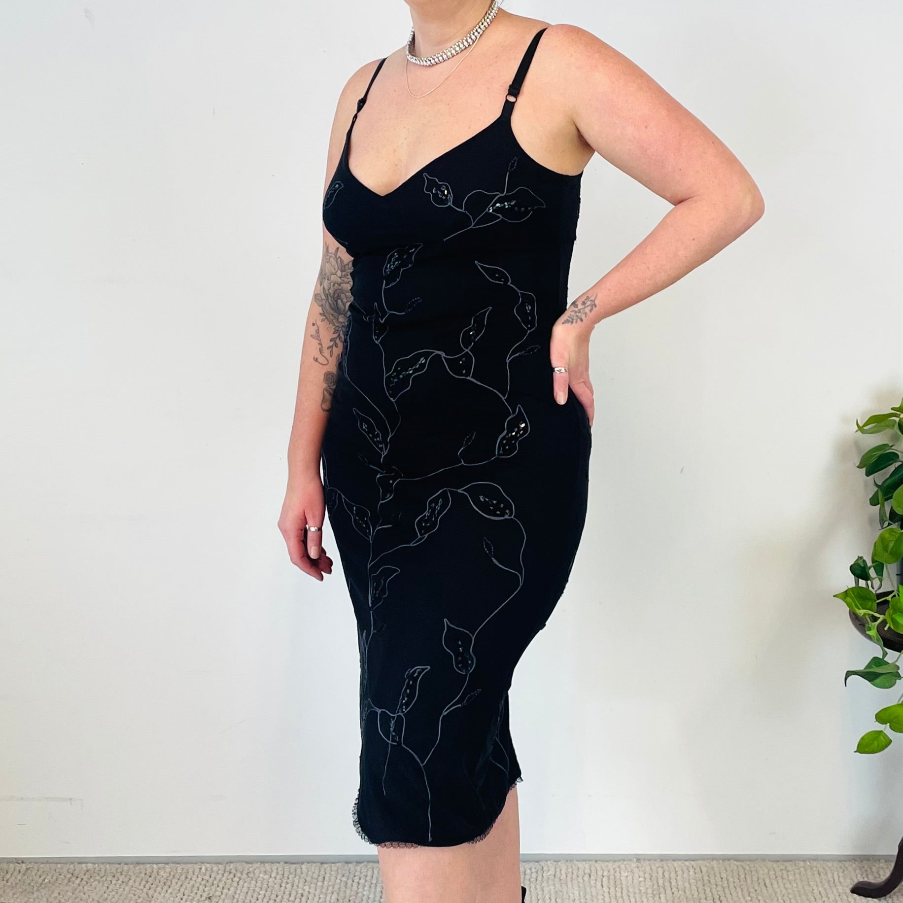 Vintage Beaded Slip Dress (L)
