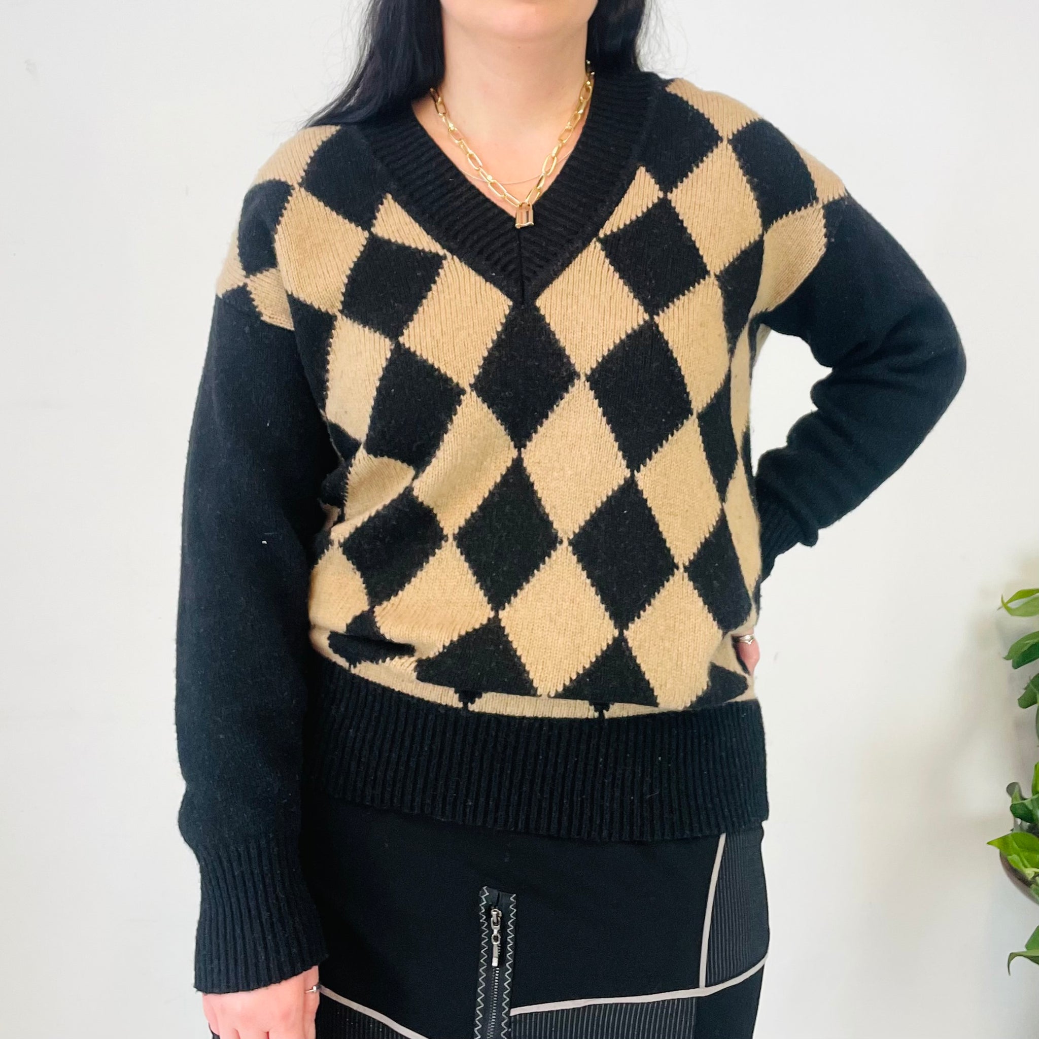 Wool Blend Harlequin Pattern Knit (M)