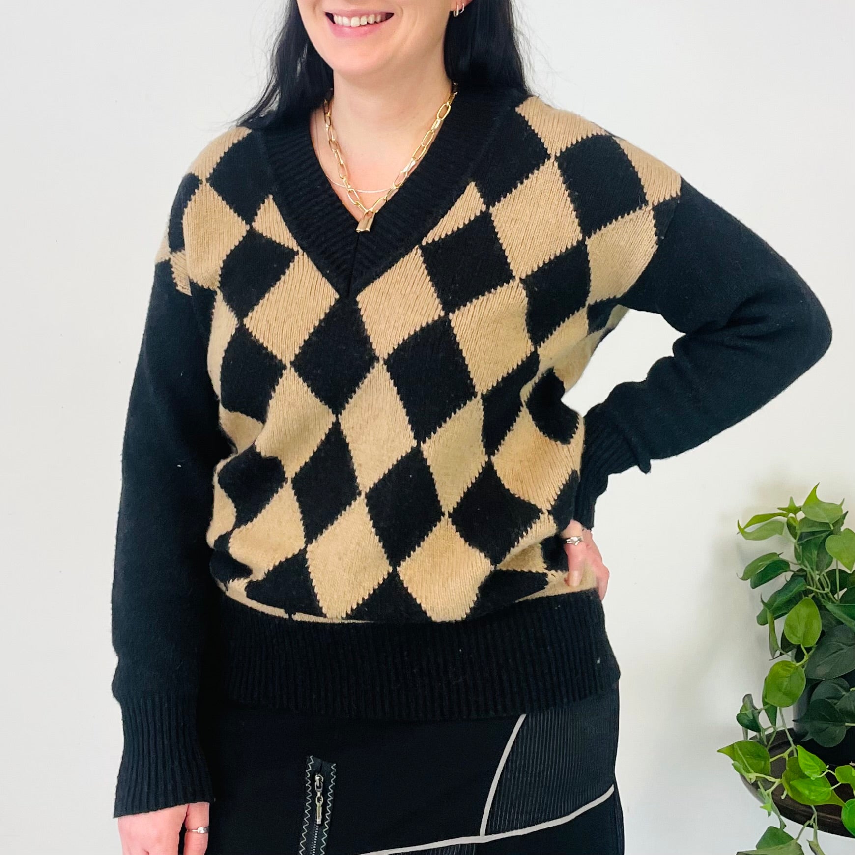 Wool Blend Harlequin Pattern Knit (M)
