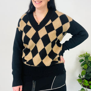 Wool Blend Harlequin Pattern Knit (M)