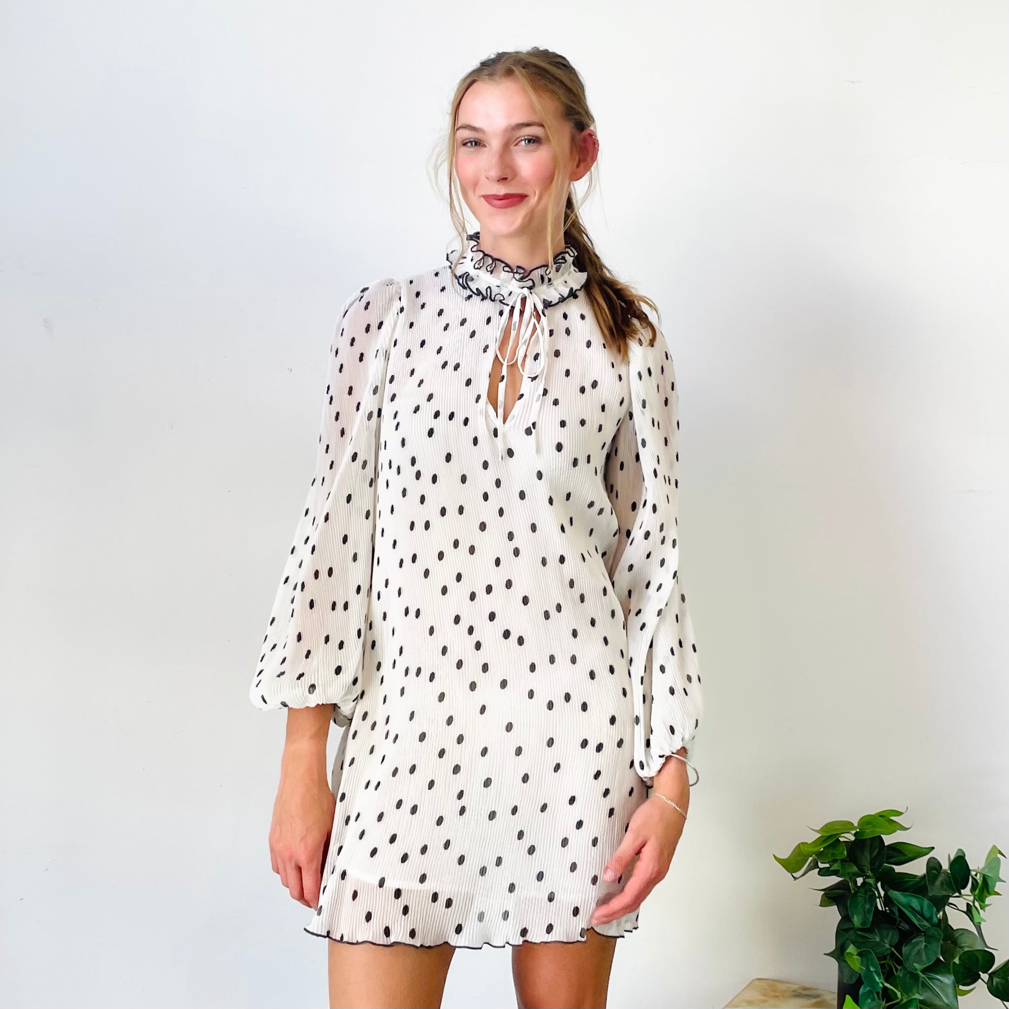 ganni polka dot mini dress Satin Polka-dot Mini Dress