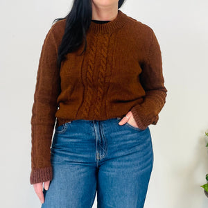 Brown Cable Knit Wool Sweater (M)