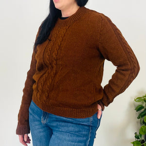 Brown Cable Knit Wool Sweater (M)